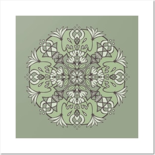 Sage Green Lotus Mandala Posters and Art